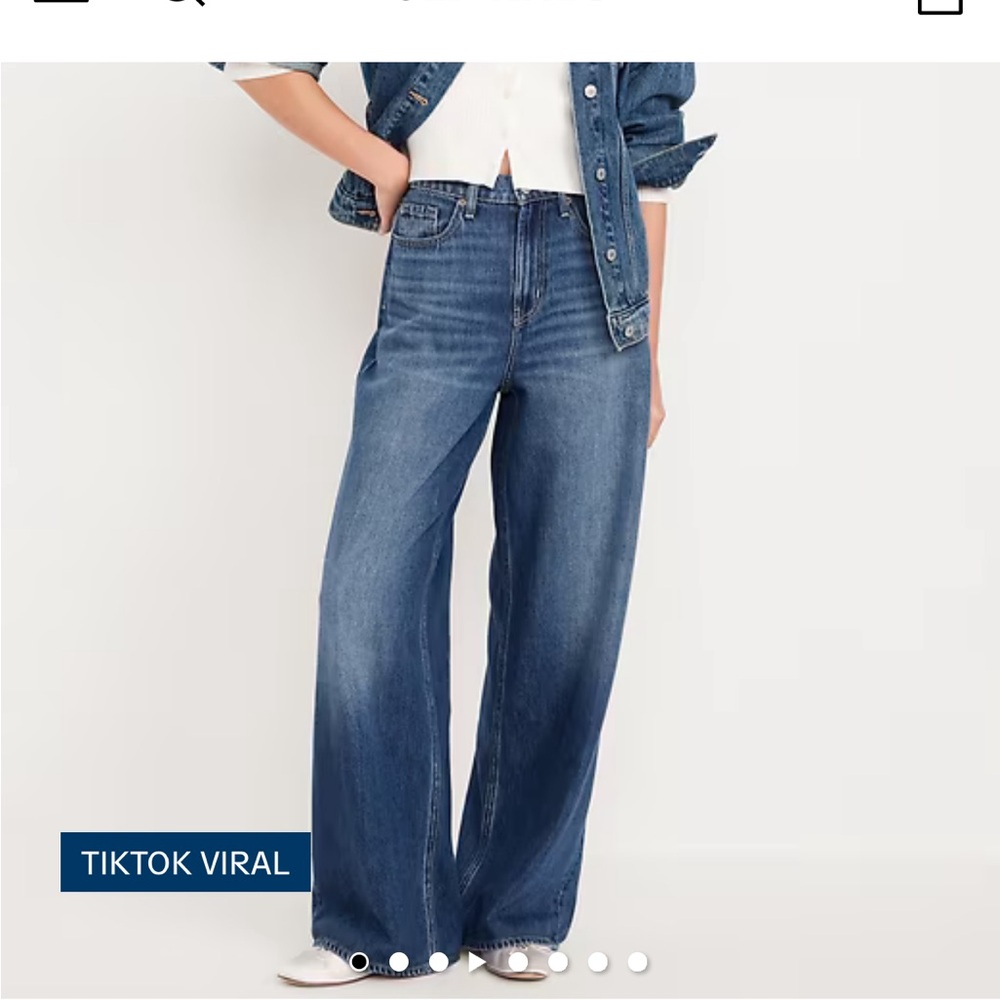 Old Navy baggy wide leg jeans high rise drapey denim  relaxed loose fit 18